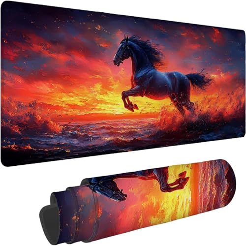 Gaming Mauspad 800 x 400 x 3mm Mauspad XXL Wasserdicht Abriebfest mit Vernähten Kanten Sonnenuntergang Schreibtischunterlage Verbessert Geschwindigkeit und Präzision für PC, Büro Pferde Muster xn-571 von Lchtooog
