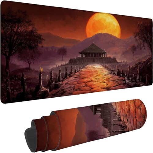 Gaming Mauspad 800 x 400 x 3mm Mauspad XXL Wasserdicht Abriebfest mit Vernähten Kanten Sonnenuntergang Schreibtischunterlage Verbessert Geschwindigkeit und Präzision für PC, Landschaft Muster xn-569 von Lchtooog