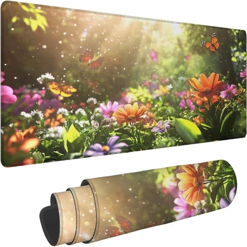 Gaming Mauspad 800 x 400 x 3mm Mauspad XXL Wasserdicht Abriebfest mit Vernähten Kanten Traum Schreibtischunterlage Verbessert Geschwindigkeit und Präzision für Laptop Computer, Blume Muster xn-619 von Lchtooog