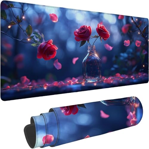 Gaming Mauspad 800 x 400 x 3mm Mauspad XXL Wasserdicht Abriebfest mit Vernähten Kanten Traum Schreibtischunterlage Verbessert Geschwindigkeit und Präzision für Laptop Computer, Blume Muster xn-620 von Lchtooog