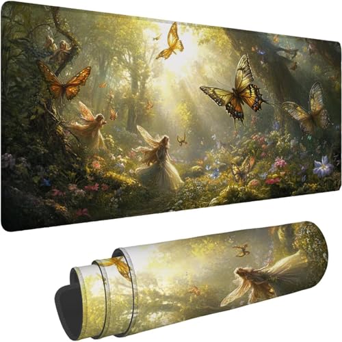 Gaming Mauspad 800 x 400 x 3mm Mauspad XXL Wasserdicht Abriebfest mit Vernähten Kanten Traum Schreibtischunterlage Verbessert Geschwindigkeit und Präzision für PC, Büro Schmetterling Muster xn-639 von Lchtooog