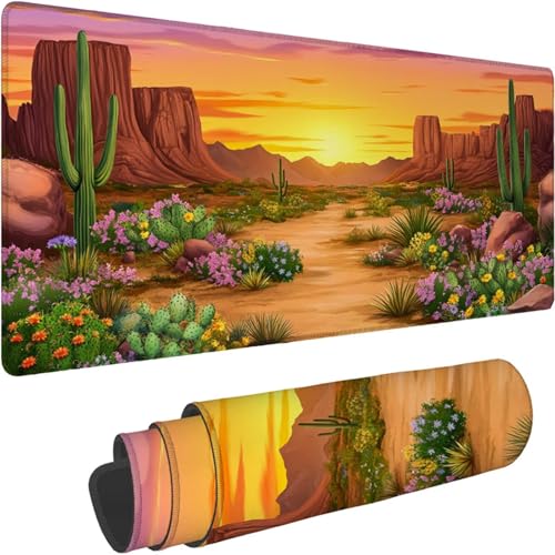 Mauspad 1000 x 500 x 3mm Gaming Mousepad Premium Schreibtischunterlage Rutschfest und Wasserdicht Fransenfreie Ränder Verbessert Geschwindigkeit für Büro Maus Sonnenuntergang Wüste Muster xn-586 von Lchtooog
