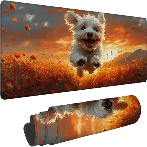 Mauspad 1000 x 500 x 3mm Gaming Mousepad Premium Schreibtischunterlage Rutschfest und Wasserdicht Fransenfreie Ränder Verbessert Geschwindigkeit und Präzision Sonnenuntergang Hund Muster xn-562 von Lchtooog