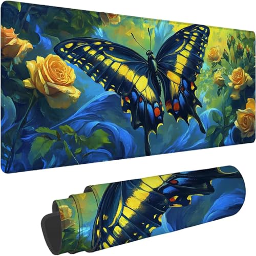 Mauspad 1000 x 500 x 3mm Gaming Mousepad Premium Schreibtischunterlage Rutschfest und Wasserdicht Fransenfreie Ränder Verbessert Geschwindigkeit und Präzision für Büro Grün Schmetterling Muster xn-590 von Lchtooog