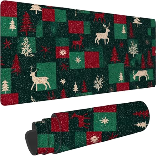 Mauspad 1000 x 500 x 3mm Gaming Mousepad Premium Schreibtischunterlage Rutschfest und Wasserdicht Fransenfreie Ränder Verbessert Geschwindigkeit und Präzision für Büro Grün Weihnachten Muster xn-604 von Lchtooog