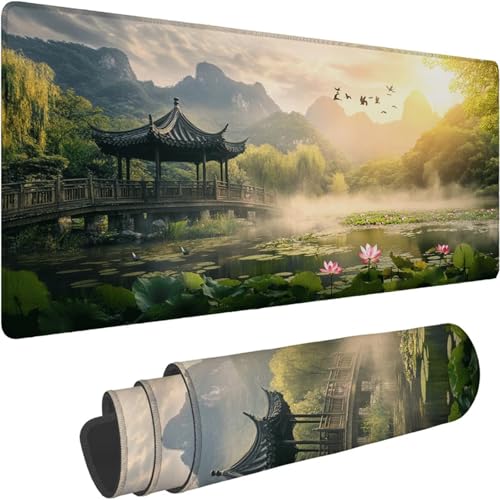 Mauspad 1000 x 500 x 3mm Gaming Mousepad Premium Schreibtischunterlage Rutschfest und Wasserdicht Fransenfreie Ränder Verbessert Geschwindigkeit und für Office Maus Sonnenuntergang See Muster xn-565 von Lchtooog
