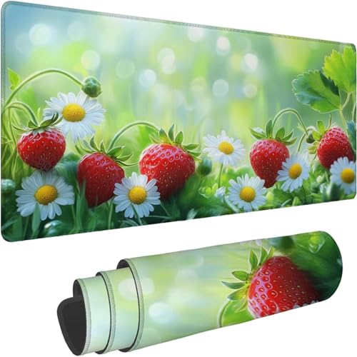 Mauspad 1000 x 500 x 3mm Gaming Mousepad Premium Schreibtischunterlage Rutschfest und Wasserdicht Fransenfreie Ränder Verbessert Geschwindigkeitund Präzision Tastatur Grün Erdbeere Muster xn-597 von Lchtooog