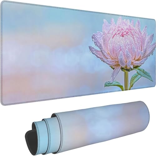 Mauspad 1000 x 500 x 3mm Gaming Mousepad Premium Schreibtischunterlage Rutschfest und Wasserdicht Fransenfreie Ränder Verbessert Geschwindigkeitund Präzision für Office Hellblau Blume Muster xn-650 von Lchtooog