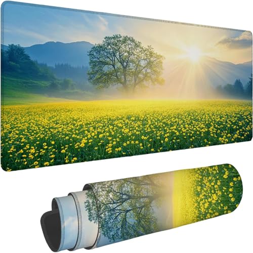 Mauspad 1400 x 700 x 3mm Gaming Mousepad Premium Schreibtischunterlage Rutschfest und Wasserdicht Fransenfreie Ränder Verbessert Geschwindigkeit für Büro Maus Sonnenuntergang Blume Muster xn-566 von Lchtooog