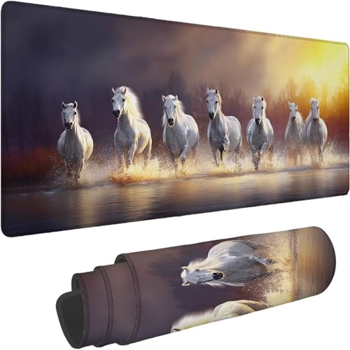 Mauspad 1400 x 700 x 3mm Gaming Mousepad Premium Schreibtischunterlage Rutschfest und Wasserdicht Fransenfreie Ränder Verbessert Geschwindigkeit für Büro Maus Sonnenuntergang Pferde Muster xn-573 von Lchtooog