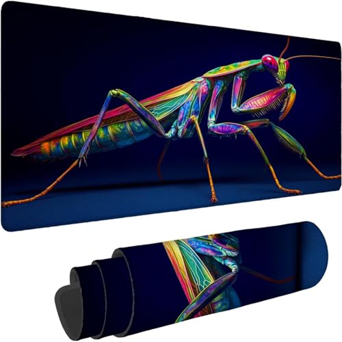 Mauspad 1400 x 700 x 3mm Gaming Mousepad Premium Schreibtischunterlage Rutschfest und Wasserdicht Fransenfreie Ränder Verbessert Geschwindigkeit und Präzision Blau Gottesanbeterin Muster xn-549 von Lchtooog