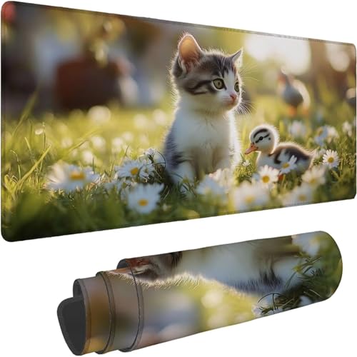 Mauspad 1400 x 700 x 3mm Gaming Mousepad Premium Schreibtischunterlage Rutschfest und Wasserdicht Fransenfreie Ränder Verbessert Geschwindigkeit und Präzision für Home Office Grün Katze Muster xn-602 von Lchtooog