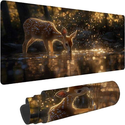 Mauspad 1400 x 700 x 3mm Gaming Mousepad Premium Schreibtischunterlage Rutschfest und Wasserdicht Fransenfreie Ränder Verbessert Geschwindigkeit und Präzision für Home Office Traum Reh Muster xn-629 von Lchtooog