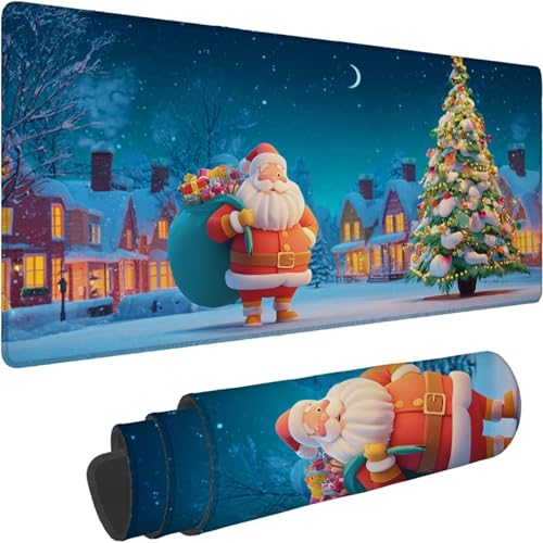 Mauspad 1400 x 700 x 3mm Gaming Mousepad Premium Schreibtischunterlage Rutschfest und Wasserdicht Fransenfreie Ränder Verbessert Geschwindigkeit und für Office Maus Blau Weihnachtsmann Muster xn-544 von Lchtooog