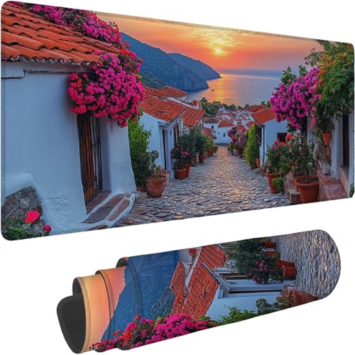 Mauspad 500 x 250 x 3mm Gaming Mousepad Premium Schreibtischunterlage Rutschfest und Wasserdicht Fransenfreie Ränder Verbessert Geschwindigkeit für Büro Maus Sonnenuntergang Strand Muster xn-564 von Lchtooog