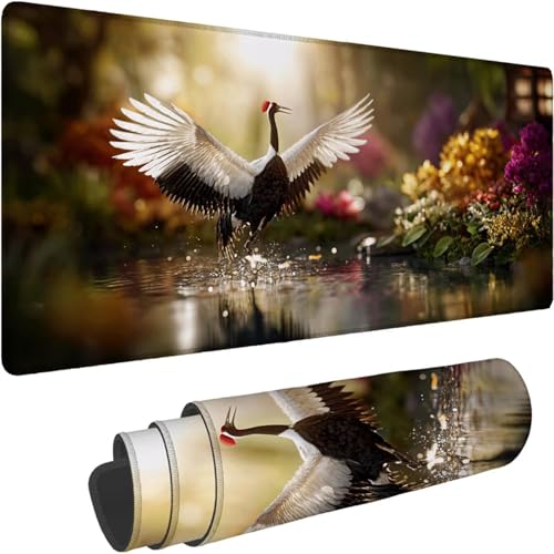 Mauspad 500 x 250 x 3mm Gaming Mousepad Premium Schreibtischunterlage Rutschfest und Wasserdicht Fransenfreie Ränder Verbessert Geschwindigkeit für Büro Maus Wald Mandschurenkranich Muster xn-660 von Lchtooog