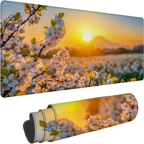 Mauspad 500 x 250 x 3mm Gaming Mousepad Premium Schreibtischunterlage Rutschfest und Wasserdicht Fransenfreie Ränder Verbessert Geschwindigkeit und Präzision Sonnenuntergang Blume Muster xn-568 von Lchtooog