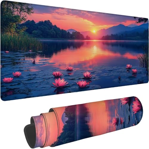 Mauspad 500 x 250 x 3mm Gaming Mousepad Premium Schreibtischunterlage Rutschfest und Wasserdicht Fransenfreie Ränder Verbessert Geschwindigkeit und Präzision Sonnenuntergang Lotus Muster xn-572 von Lchtooog