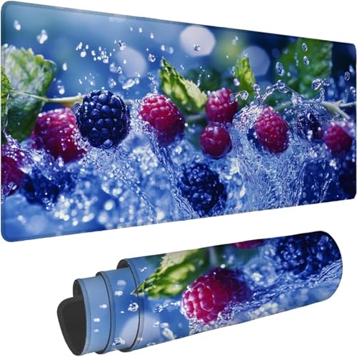 Mauspad 500 x 250 x 3mm Gaming Mousepad Premium Schreibtischunterlage Rutschfest und Wasserdicht Fransenfreie Ränder Verbessert Geschwindigkeit und Präzision für Home Office Blau Obst Muster xn-546 von Lchtooog