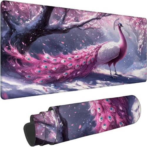Mauspad 500 x 250 x 3mm Gaming Mousepad Premium Schreibtischunterlage Rutschfest und Wasserdicht Fransenfreie Ränder Verbessert Geschwindigkeit und Präzision für Home Office Wald Pfau Muster xn-663 von Lchtooog