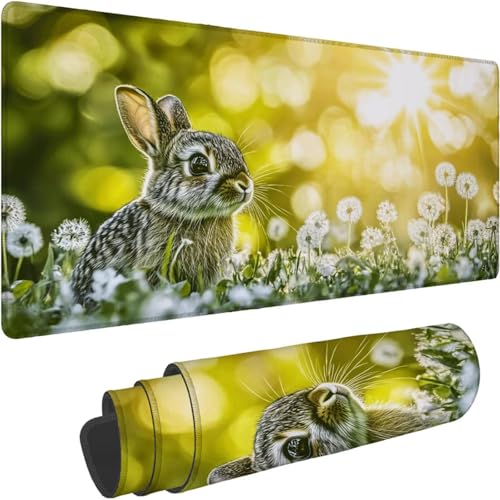 Mauspad 500 x 250 x 3mm Gaming Mousepad Premium Schreibtischunterlage Rutschfest und Wasserdicht Fransenfreie Ränder Verbessert Geschwindigkeitund Präzision Tastatur Grün Kaninchen Muster xn-595 von Lchtooog