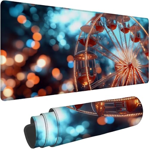 Mauspad 500 x 250 x 3mm Gaming Mousepad Premium Schreibtischunterlage Rutschfest und Wasserdicht Fransenfreie Ränder Verbessert Geschwindigkeitund Präzision für Office Traum Riesenrad Muster xn-632 von Lchtooog