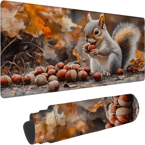 Mauspad 700 x 350 x 3mm Gaming Mousepad Premium Schreibtischunterlage Rutschfest und Wasserdicht Fransenfreie Ränder Verbessert Geschwindigkeit und Präzision für Büro Herbst Eichhörnchen Muster xn-655 von Lchtooog