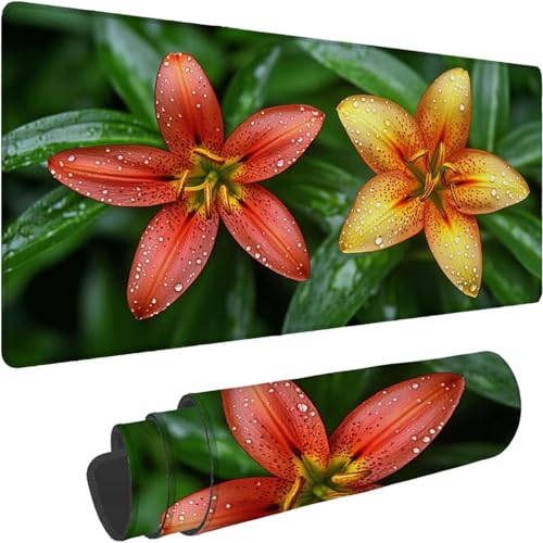 Mauspad 700 x 350 x 3mm Gaming Mousepad Premium Schreibtischunterlage Rutschfest und Wasserdicht Fransenfreie Ränder Verbessert Geschwindigkeit und Präzision für Home Office Grün Blume Muster xn-591 von Lchtooog
