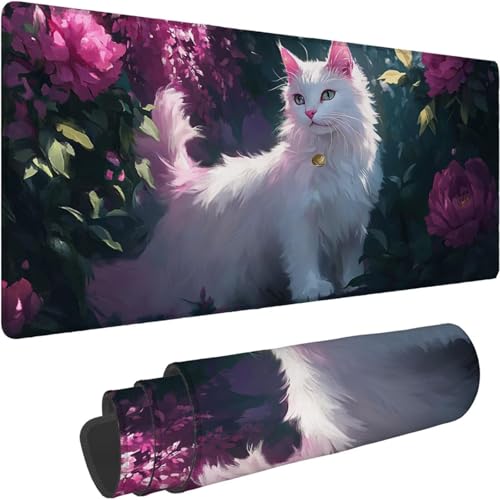 Mauspad 700 x 350 x 3mm Gaming Mousepad Premium Schreibtischunterlage Rutschfest und Wasserdicht Fransenfreie Ränder Verbessert Geschwindigkeit und Präzision für Home Office Katze Blume Muster xn-609 von Lchtooog