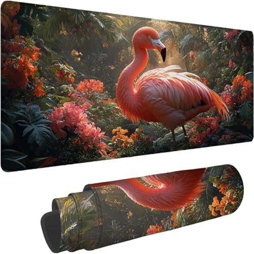 Mauspad 700 x 350 x 3mm Gaming Mousepad Premium Schreibtischunterlage Rutschfest und Wasserdicht Fransenfreie Ränder Verbessert Geschwindigkeitund Präzision für Office Maus Grün Flamingo Muster xn-592 von Lchtooog