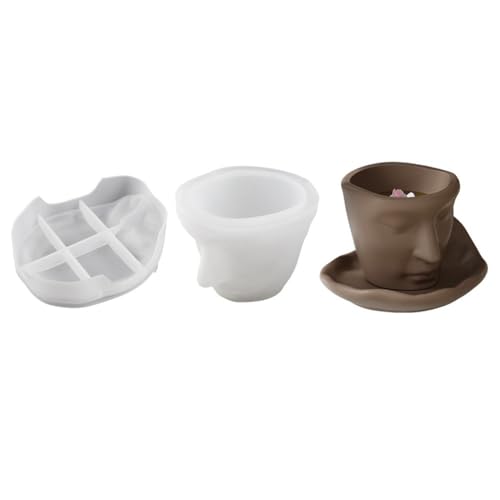 Lckiioy 3D-Form für Tassen, abstraktes Gesicht, Kaffeetasse, Blumentopf, Pflanzen, Zement, Vase, Harz, Silikonform, handgefertigte Kerzenform von Lckiioy