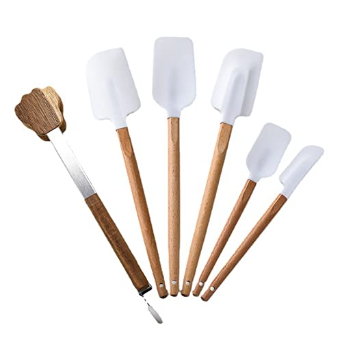 Lckiioy Silikon Spatel Set Gummi Hitzebeständig Creme Spatel Silikon Spatel Holzgriff mit Lebensmittelzange zum Mischen Kochen Backen von Lckiioy