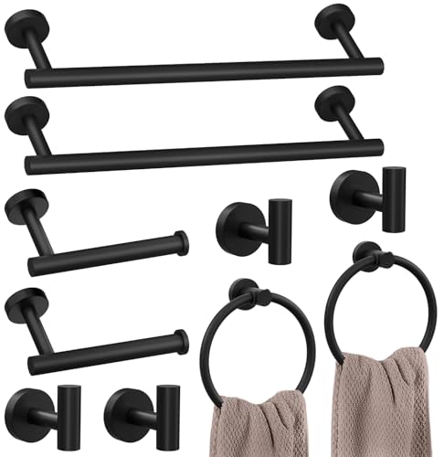 10-teiliges mattschwarzes Badezimmer-Zubehör-Set, Edelstahl-Bad-Hardware-Set, Badetuchstangen-Set, Handtuchhalter für Badezimmer zur Wandmontage 10-teiliges mattschwarzes Badezimmer-Zubehör-Set, Edelstahl-Bad-Hardware-Set, Badetuchstangen-Set, Handtuchhalter für Badezimmer zur Wandmontage von Lckppt