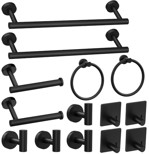 14 Stück Matt Schwarz Badezimmer Zubehör Set, Edelstahl Badezimmer Hardware Set, Badetuch Bar Set, Handtuchhalter für Badezimmer Wandmontage 14 Stück Matt Schwarz Badezimmer Zubehör Set, Edelstahl Badezimmer Hardware Set, Badetuch Bar Set, Handtuchhalter für Badezimmer Wandmontage von Lckppt