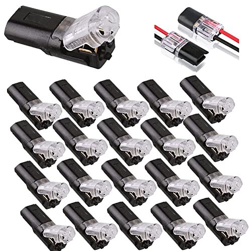 Doppeldraht-Steckverbinder mit Verriegelungsschnalle, universelle kompakte Push-in-Draht-Schnellspleißverbinder, kein Abisolieren 2-Wege-2-poliger LED-Steckverbinder für Litzendrähte (20pcs) von Lcmei