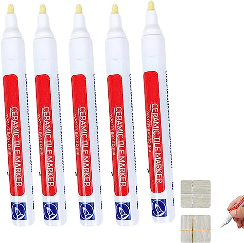 Wasserdichter Boden-Keramikfliesen-Marker, Fugenstift, Fliesen-Farbmarker, kein verblasster Keramikfliesen-Marker, Wiederherstellung der Fugenlinien-Farbe für Zuhause (White*5pcs) von Lcmei