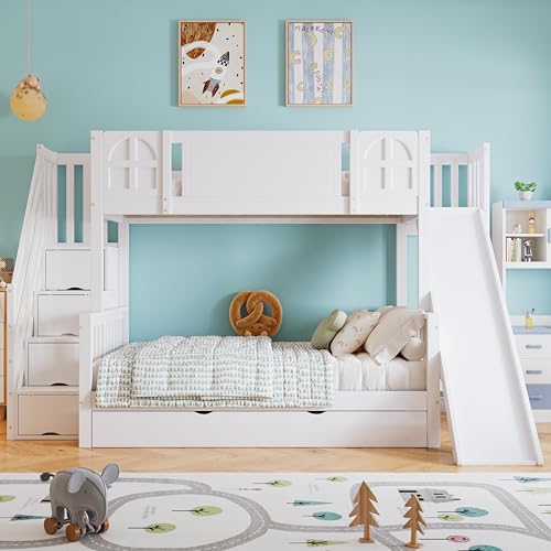 Etagenbett, Kinderbett Mit Fenster, Mit Kinderrutsche, Schubladen mit Rollen, Treppen mit Handlauf, Mit 4 Schließfächer in der Treppe, Vielseitiges Design, Reichlich Stauraum, Kiefer+MDF(Weiß, 90x200) Etagenbett, Kinderbett Mit Fenster, Mit Kinderrutsche, Schubladen mit Rollen, Treppen mit Handlauf, Mit 4 Schließfächer in der Treppe, Vielseitiges Design, Reichlich Stauraum, Kiefer+MDF(Weiß, 90x200) von Lcoho