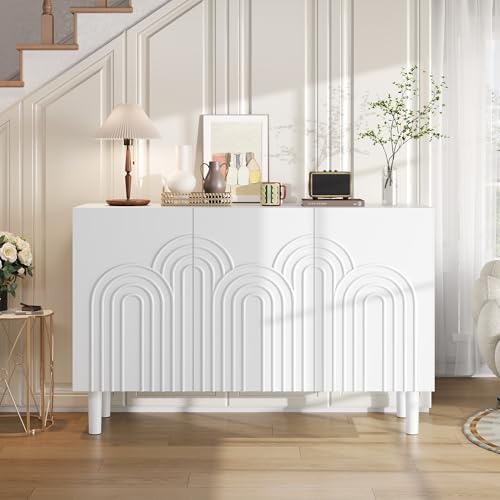 Lcoho 120x38,5x79cm ​​Sideboard,Wohnzimmerschrank mit 3 Türen,Schränke mit großem Stauraum,Kommode für das Schlafzimmer und Wohnzimmer,Verstellbarer Trennwandschrank,Weiß, MDF, mit 16cm Tischfuß von Lcoho