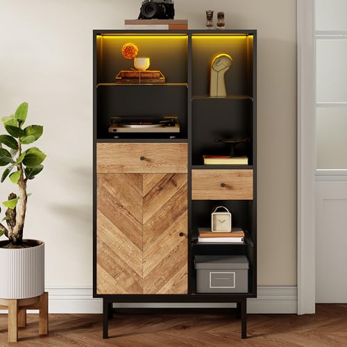 Lcoho 150 cm TV-Schrank – Schwarz-Holz-Kontrastdesign mit vielseitigem Stauraum, inkl. Schränken, horizontalen und vertikalen Fächern, modernes und minimalistisches Design (150.5x80x40cm) von Lcoho