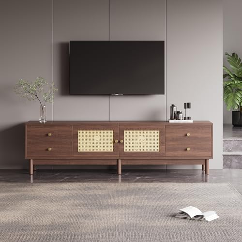Lcoho 180cm Langer TV-Schrank in dunkler Holzoptik mit Zwei Rattantüren, Vier Schubladen, Kabelmanagement und hydraulischen Scharnieren – Für Fernseher bis zu 80 Zoll geeignet Lcoho 180cm Langer TV-Schrank in dunkler Holzoptik mit Zwei Rattantüren, Vier Schubladen, Kabelmanagement und hydraulischen Scharnieren – Für Fernseher bis zu 80 Zoll geeignet von Lcoho