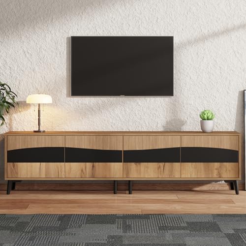 Lcoho 180x40x50cm Fernsehschrank,Holzfarbe + schwarzer Spleiß-TV-Ständer,TV-Schrank mit 4 Schränken,Wohnzimmerschrank mit 8 Stützbeinen, empfohlene Tragkraft 30kg, Symmetrisches Design,Lowboard von Lcoho