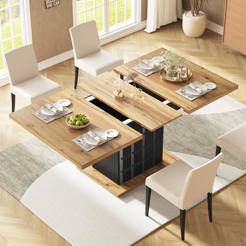 Lcoho Esstisch Teleskoptisch(110-140×80cm), klappbarer Küchentisch für 4-6 Personen, Ausziehbarer Esstisch,platzsparender Küchentisch,für Küche und Wohnzimmer,Tisch mit kariertem Muster von Lcoho