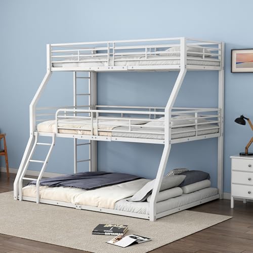 Lcoho Etagenbett, 90x200cm, Metallbettgestell, Eisenbett, Dreifach-Etagenbett, für Kinder, Jugendliche und Erwachsene (Weiß) von Lcoho