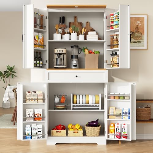 Lcoho Hochwertiger Küchenschrank mit 12 Türfächern & Schubladen (80x40x180cm), Moderner Snack-Aufbewahrungsschrank aus MDF & Spanplatte,Buffetschrank für Esszimmer, Küche, Wohnzimmer von Lcoho