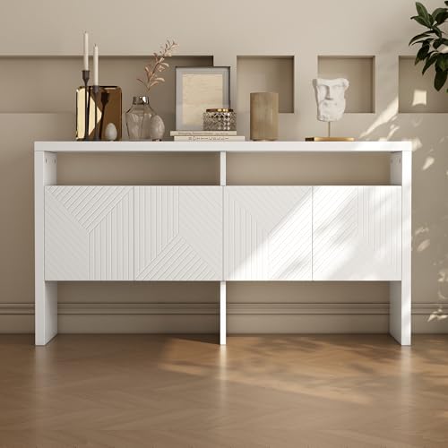 Lcoho Kommode/Sideboard/Flurschrank mit 2 offenen Fächern und 4 Türen, Weiß, Maße: 140 x 75 x 35 cm (B x H x T) (Weiß) von Lcoho