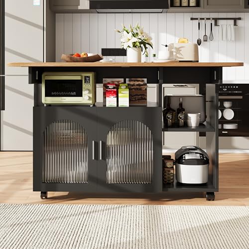 Lcoho Kücheninsel,Modernes Küchensiland, Küchenschrank, Abnehmbare Servierwagen buffetschrank, Speisewagen mit Holzmaserung, buffetschrank, Multifunktionale Esstisch mit Speicherraum, Schwarz von Lcoho