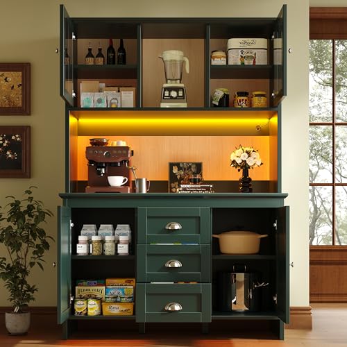 Lcoho Küchenschränke (120 x 40 x 179 cm) Sideboards, Küchenschränke mit braunen Glastüren und LED-Beleuchtung, grün von Lcoho