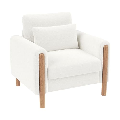 Lcoho Moderne Armlehnenstuhl mit Dickem Kissen, Bequemer Einzel-Sessel mit Weicher Polsterung, Relaxsessel für Wohnzimmer, Büro oder Schlafzimmer, Komfortabler Sessel (Beige) von Lcoho