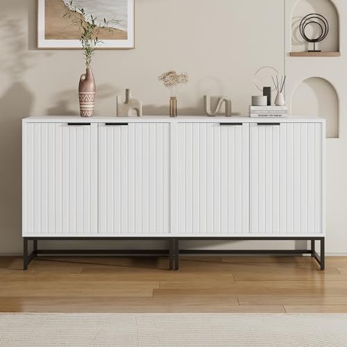 Lcoho Moderne Sideboard Kommode mit 2 Türen in Vakuum-Formgebung, Standschrank Lagerung Schrank mit Metallgriffen und Rahmenbeinen, geeignet für Wohnzimmer, Flur und Esszimmer - Maße: B160/T40/H80 cm von Lcoho