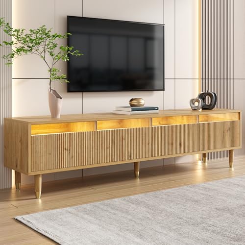 Lcoho Moderner TV-Schrank in Holzoptik 178 cm – Minimalistisches Design, große Aufbewahrung, 4 Schubladen, MDF & Acryl, ideal für Wohnzimmer – stabil, stilvoll & vielseitig einsetzbarr (Holzfarbe) von Lcoho